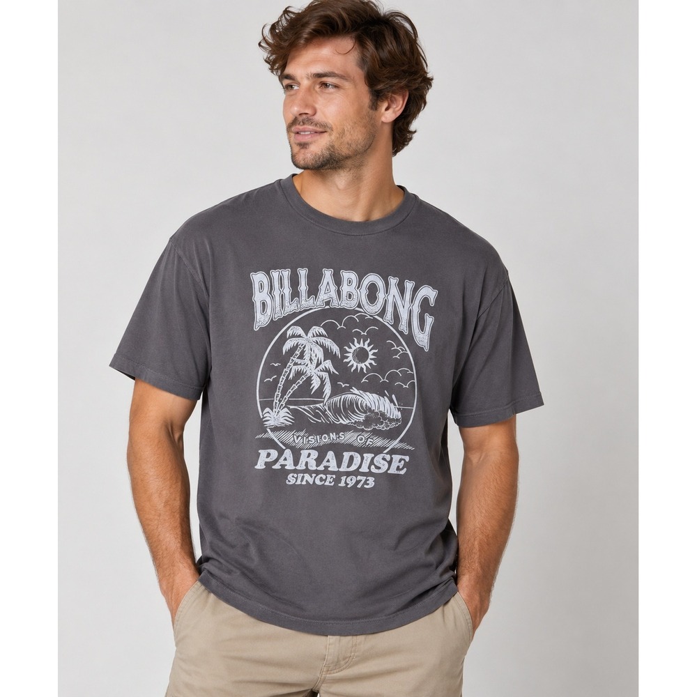 Surf Skate Retro Beach Graphic Tee Billabong Paradise Charcoal Mens XL